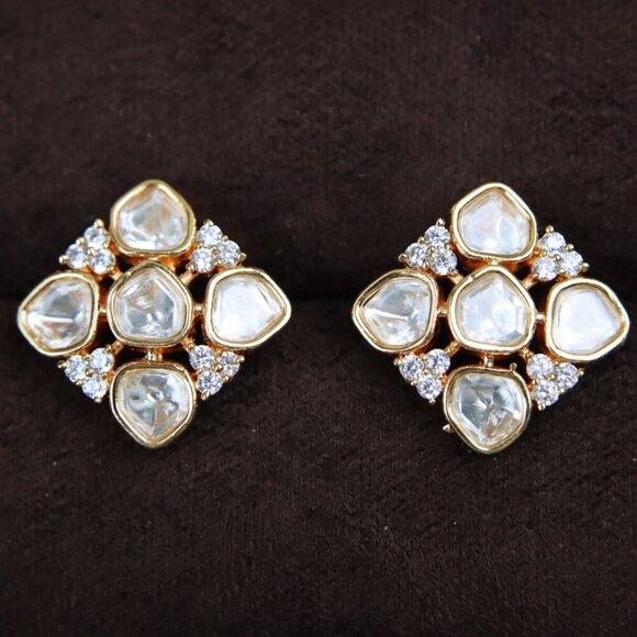 Floral Cross Kundan Brass Earrings JP13